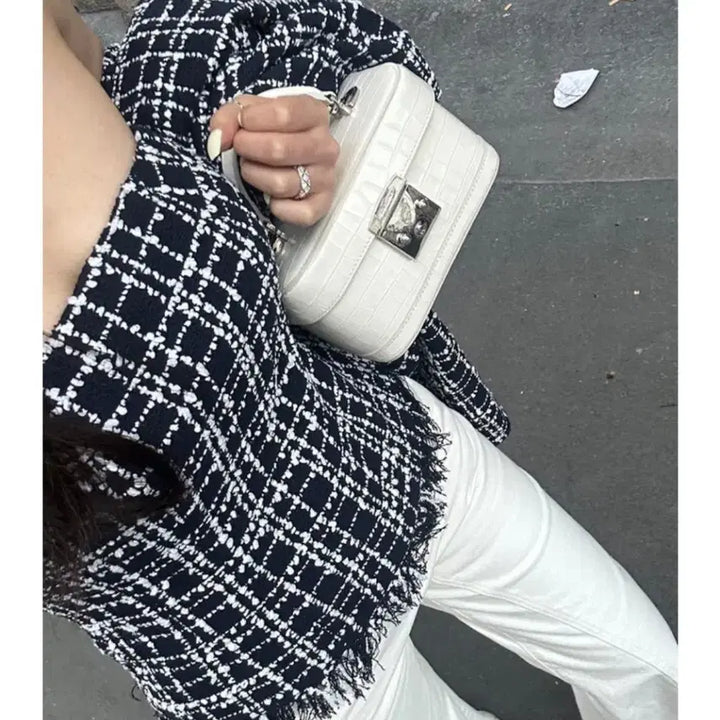 [BUNJANG] The Row Fringe Tweed Classic Top - Navy / 더로랑 프린지 트위드클래식 탑 m 네이비