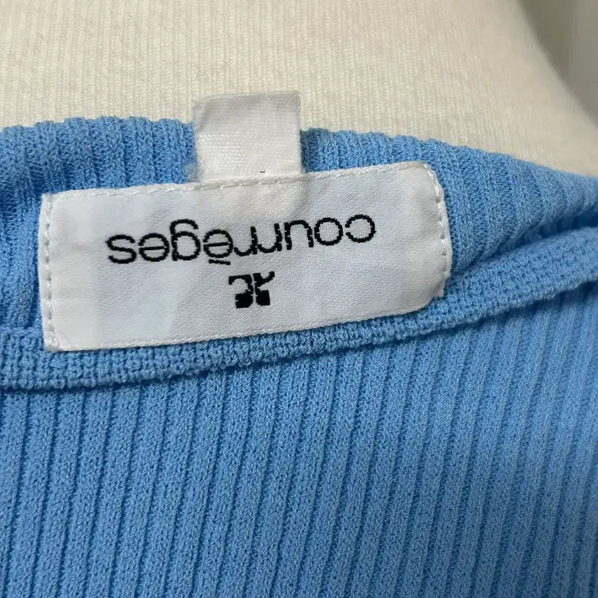 [BUNJANG] Courrèges Sky Blue Ribbed Rayon Knit Top / 꾸레쥬 스카이블루 리브 골지 레이온 니트 반팔