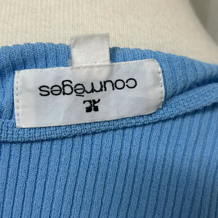 [BUNJANG] Courrèges Sky Blue Ribbed Rayon Knit Top / 꾸레쥬 스카이블루 리브 골지 레이온 니트 반팔