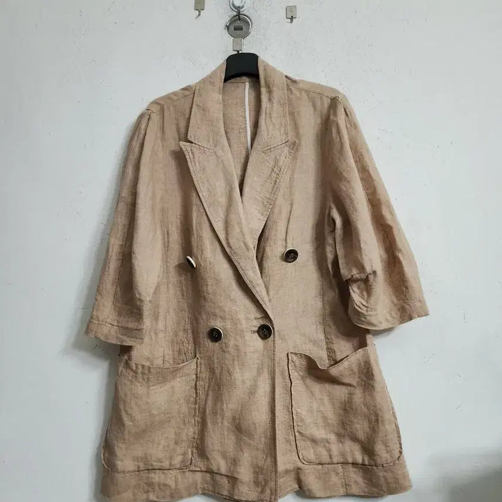 [BUNJANG] Linen Short-Sleeve Jacket Beige / 린넨 반팔 자켓 베이지색