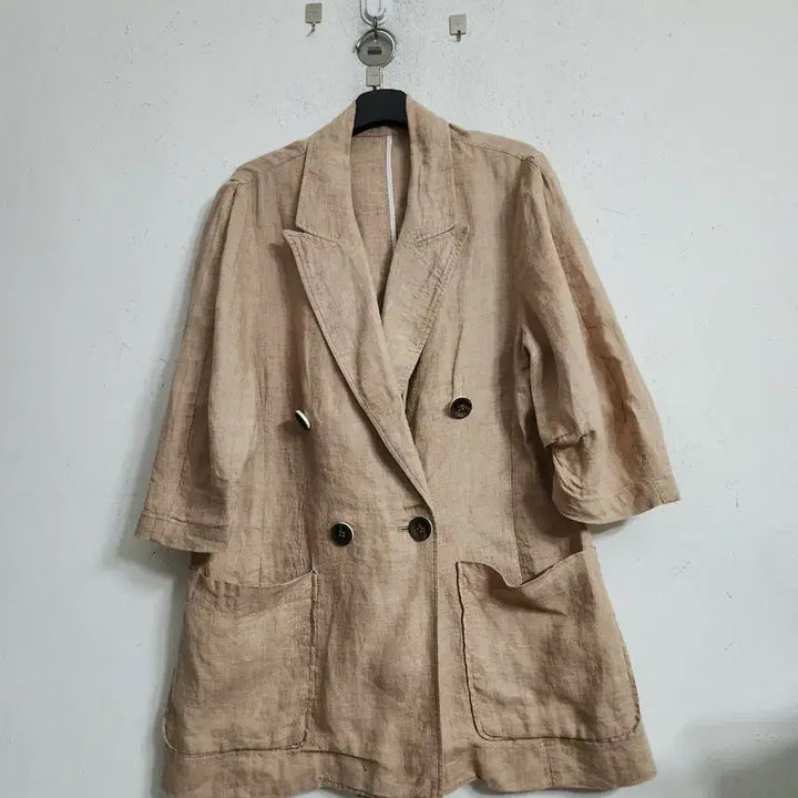 [BUNJANG] Linen Short-Sleeve Jacket Beige / 린넨 반팔 자켓 베이지색