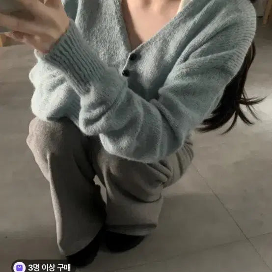 [BUNJANG] Onhau V-Neck Cardigan (Sky Blue) / Onhau 브이넥 가디건 하늘색(새상품)