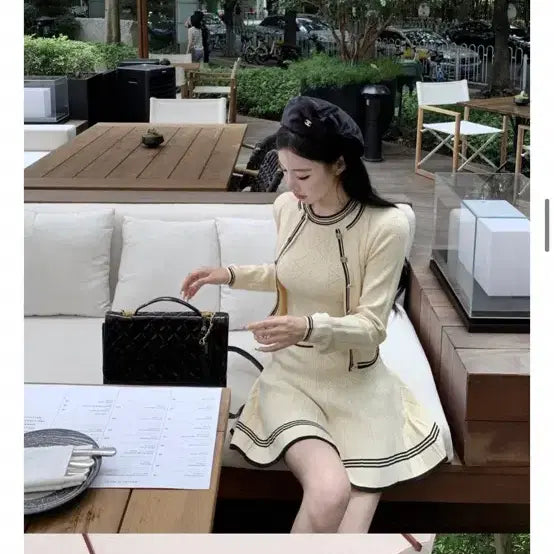 [BUNJANG] Ivory Knit Three-Piece Set / 아이보리색 니트 쓰리피스 나시 가디건 치마 세트