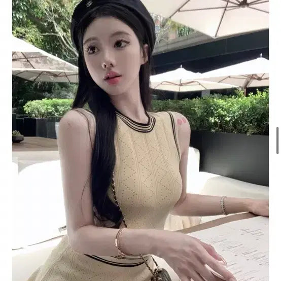 [BUNJANG] Ivory Knit Three-Piece Set / 아이보리색 니트 쓰리피스 나시 가디건 치마 세트