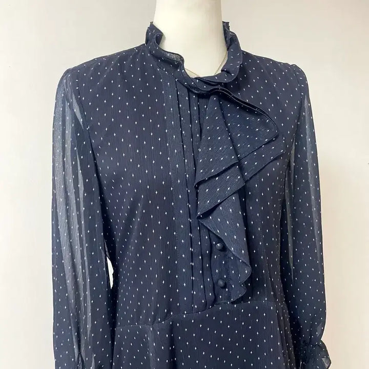 [BUNJANG] jj지고트 Navy Sheer Ruffle Long Dress / 지고트 네이비 시스루 쉬폰 셔링 프릴 롱 원피스 55