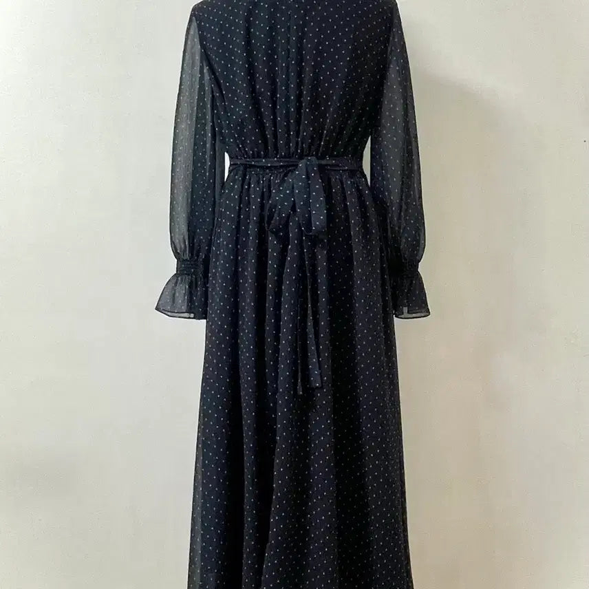 [BUNJANG] jj지고트 Navy Sheer Ruffle Long Dress / 지고트 네이비 시스루 쉬폰 셔링 프릴 롱 원피스 55