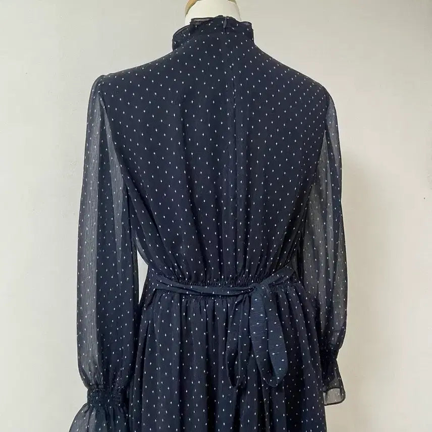 [BUNJANG] jj지고트 Navy Sheer Ruffle Long Dress / 지고트 네이비 시스루 쉬폰 셔링 프릴 롱 원피스 55