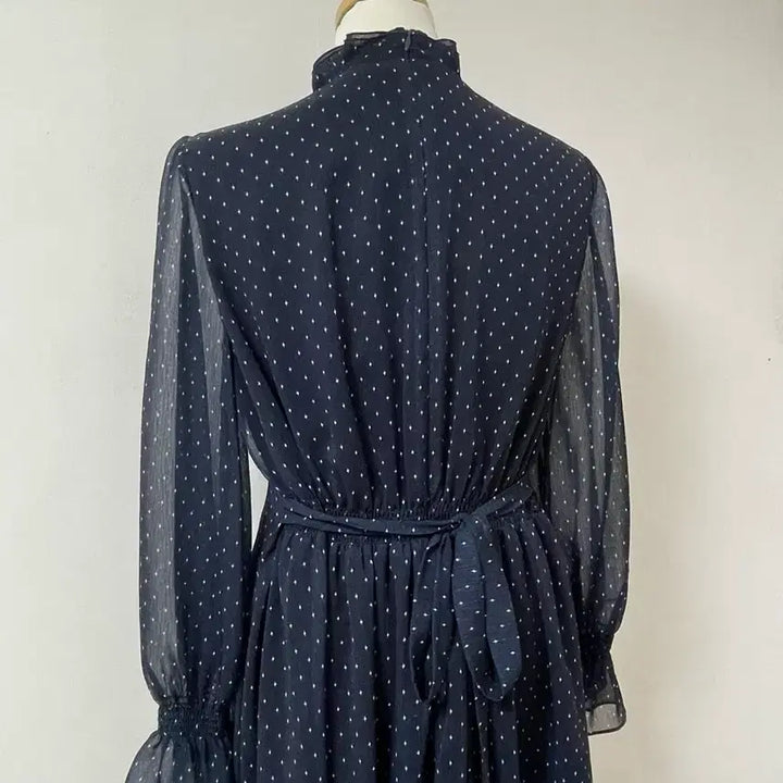 [BUNJANG] jj지고트 Navy Sheer Ruffle Long Dress / 지고트 네이비 시스루 쉬폰 셔링 프릴 롱 원피스 55