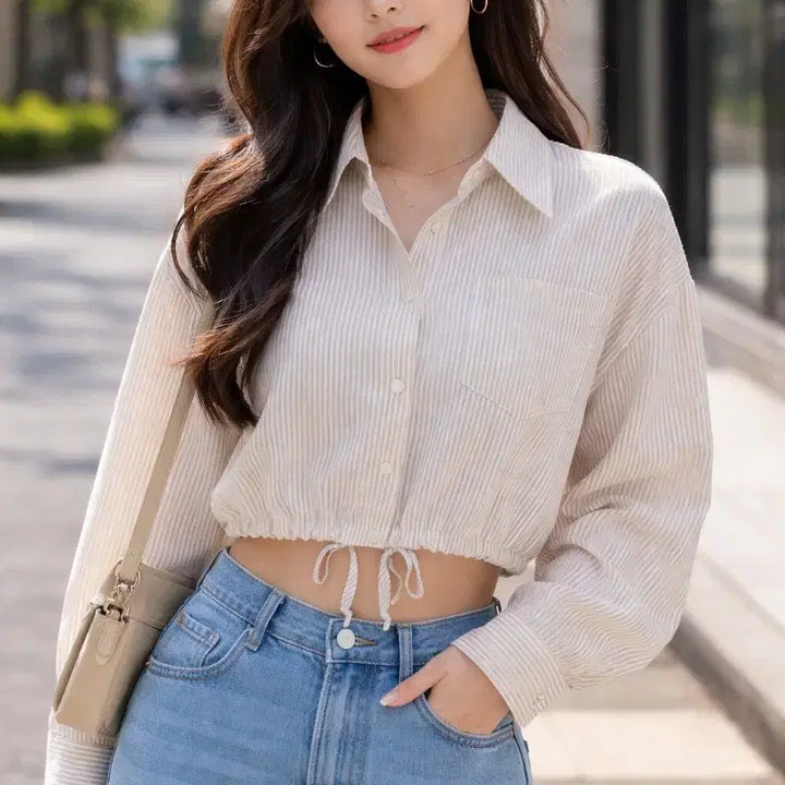 [BUNJANG] Striped Crop Jacket / 66~77/A급/크롭 봄여름가을용 스트라이프 자켓