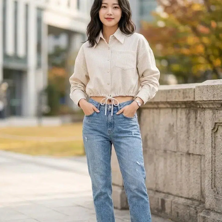 [BUNJANG] Striped Crop Jacket / 66~77/A급/크롭 봄여름가을용 스트라이프 자켓