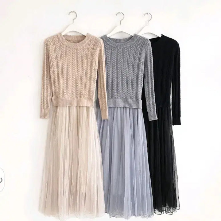 [BUNJANG] Milkcocoa Knit Long Dress (Beige) / 밀크코코아 니트 롱원피스(베이지)