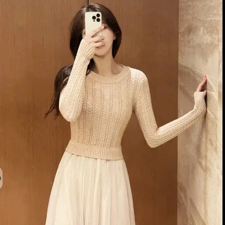 [BUNJANG] Milkcocoa Knit Long Dress (Beige) / 밀크코코아 니트 롱원피스(베이지)