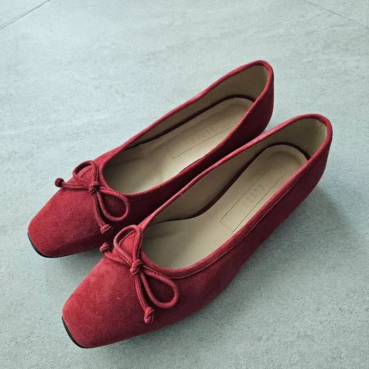[BUNJANG] SLEEK Suede Ribbon Flat Shoes (Red) / SLEEK 스웨이드 리본 플랫슈즈 레드 (230)