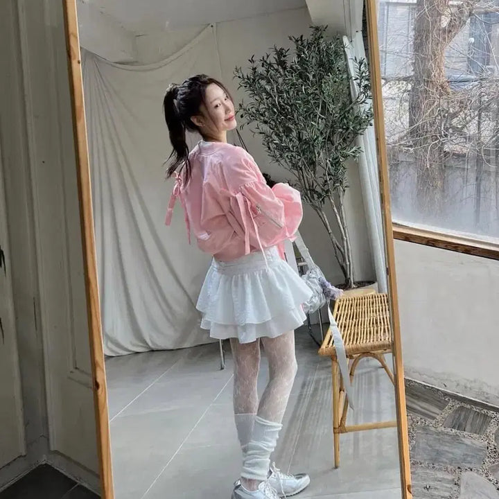 [BUNJANG] 핑크색 벌룬 크롭 봄버 자켓 / 핑크색 벌룬 크롭 봄버 자켓