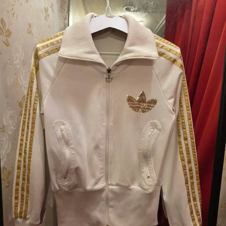 [BUNJANG] Adidas Glitter Track Top Jersey (White &amp; Gold) Size 85 / 7/38 아디다스 글리터 트랙탑 져지(화이트,흰금)85사이즈
