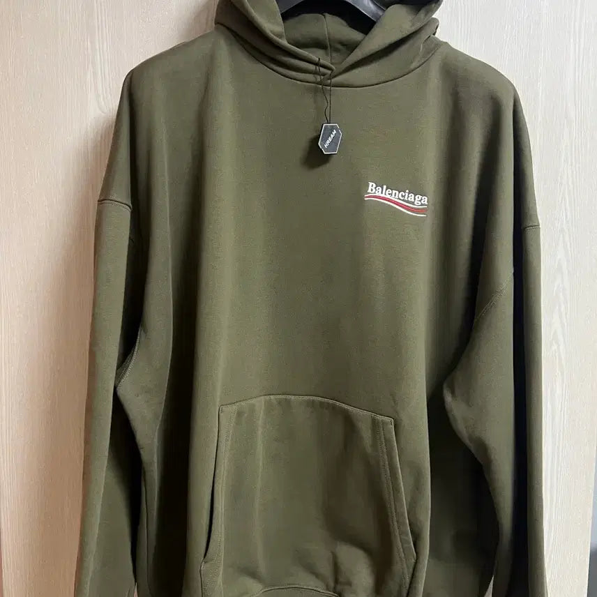 [BUNJANG] Balenciaga Wave Logo Embroidered Hoodie Khaki / [극미중고,크림판,정품] 발렌시아가 웨이브로고 자수 후드 티셔츠 카키