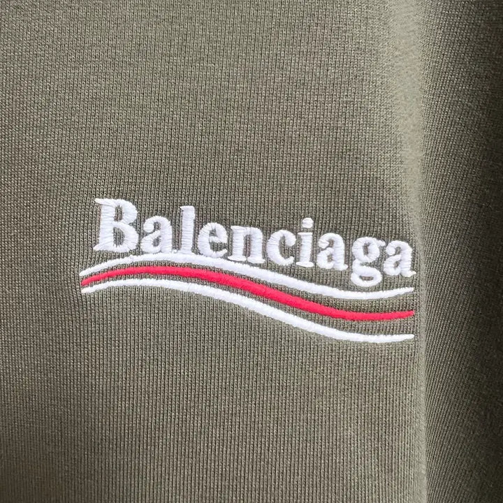 [BUNJANG] Balenciaga Wave Logo Embroidered Hoodie Khaki / [극미중고,크림판,정품] 발렌시아가 웨이브로고 자수 후드 티셔츠 카키