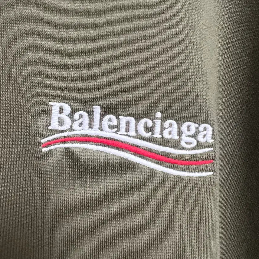 [BUNJANG] Balenciaga Wave Logo Embroidered Hoodie Khaki / [극미중고,크림판,정품] 발렌시아가 웨이브로고 자수 후드 티셔츠 카키