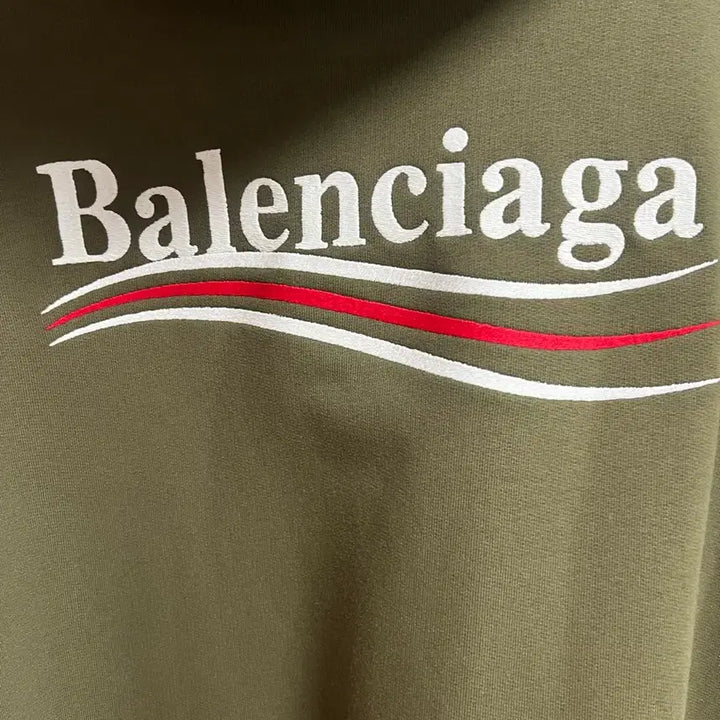 [BUNJANG] Balenciaga Wave Logo Embroidered Hoodie Khaki / [극미중고,크림판,정품] 발렌시아가 웨이브로고 자수 후드 티셔츠 카키