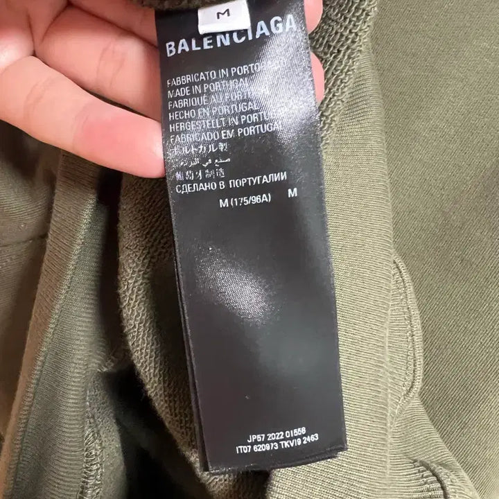 [BUNJANG] Balenciaga Wave Logo Embroidered Hoodie Khaki / [극미중고,크림판,정품] 발렌시아가 웨이브로고 자수 후드 티셔츠 카키