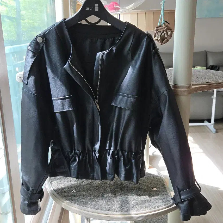 [BUNJANG] Ninth Step Semi-Crop Leather Jacket / 나인스텝 세미크롭 가죽자켓 레더 숏자켓