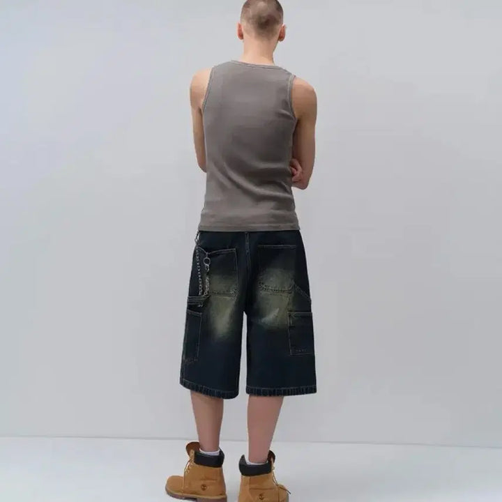 [BUNJANG] Musinsa Standard Big Brush Carpenter Bermuda Denim Pants / 무탠다드 빅 브러쉬 카펜터 버뮤다 데님 팬츠 [옐로우 다크 블루]