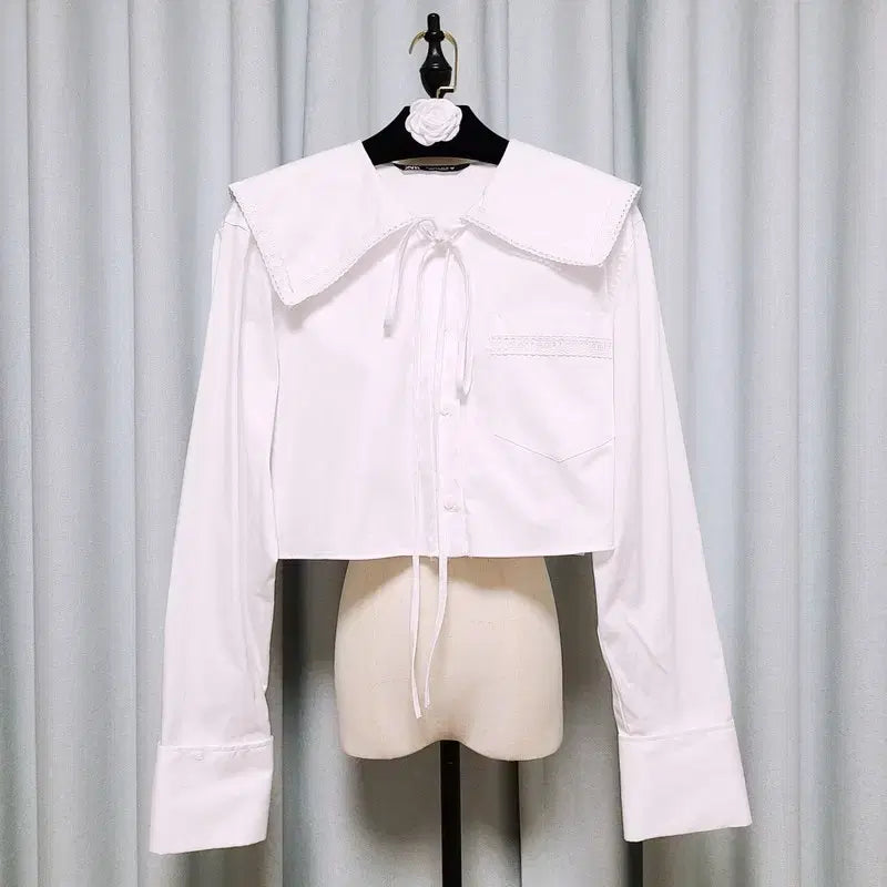 [BUNJANG] ZARA Peter Pan Collar Crop Shirt / 자라 신상 피터팬 카라 크롭 셔츠