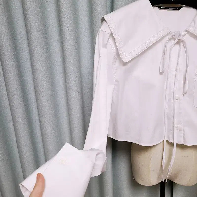 [BUNJANG] ZARA Peter Pan Collar Crop Shirt / 자라 신상 피터팬 카라 크롭 셔츠