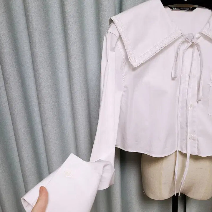 [BUNJANG] ZARA Peter Pan Collar Crop Shirt / 자라 신상 피터팬 카라 크롭 셔츠