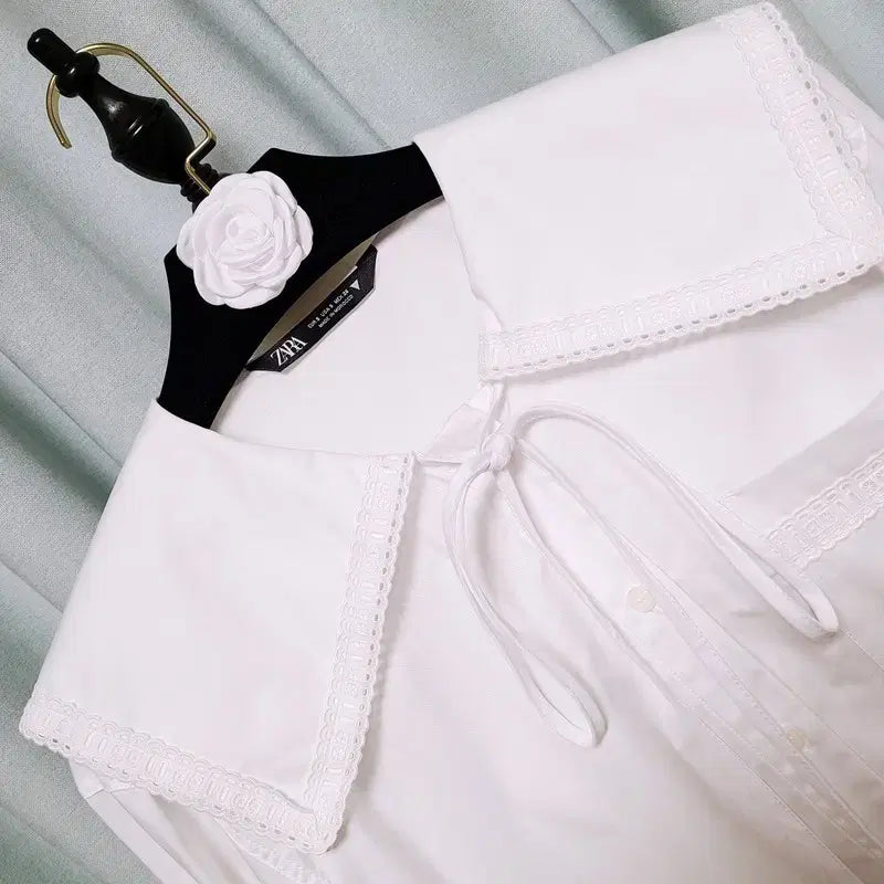 [BUNJANG] ZARA Peter Pan Collar Crop Shirt / 자라 신상 피터팬 카라 크롭 셔츠