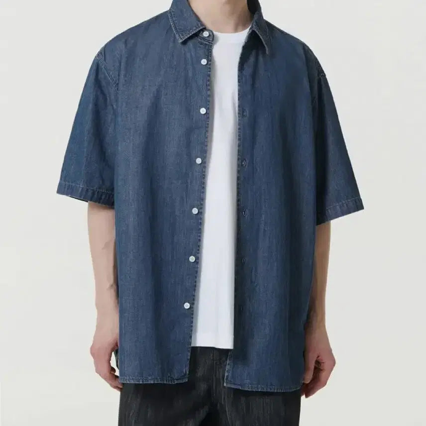 [BUNJANG] Musinsa Standard Relaxed Short Sleeve Denim Shirt / 무탠다드 릴렉스드 반소매 데님 셔츠 [미디엄 인디고]