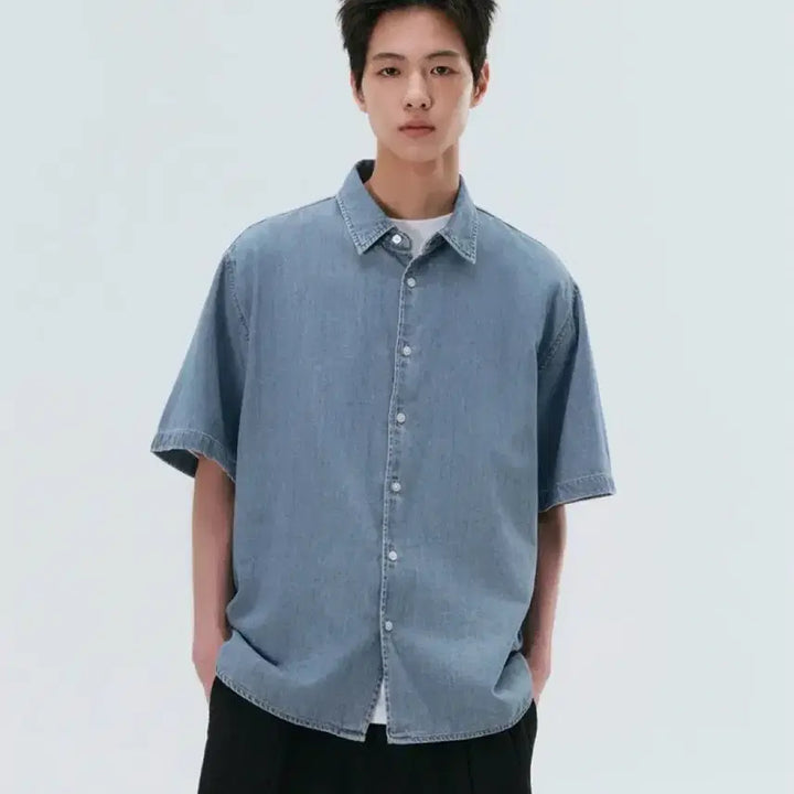 [BUNJANG] Musinsa Standard Relaxed Short Sleeve Denim Shirt [Light Indigo] 2XL / 무탠다드 릴렉스드 반소매 데님 셔츠 [라이트 인디고]