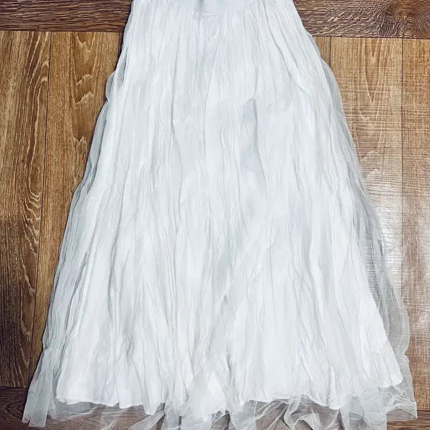 [BUNJANG] Lace Pleated Chiffon Long Skirt / 레이스 주름 샤스커트