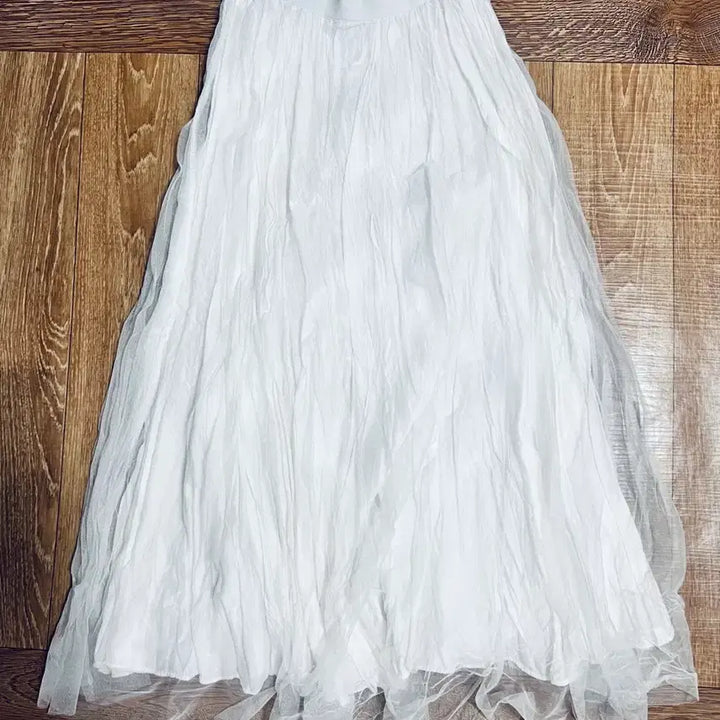 [BUNJANG] Lace Pleated Chiffon Long Skirt / 레이스 주름 샤스커트