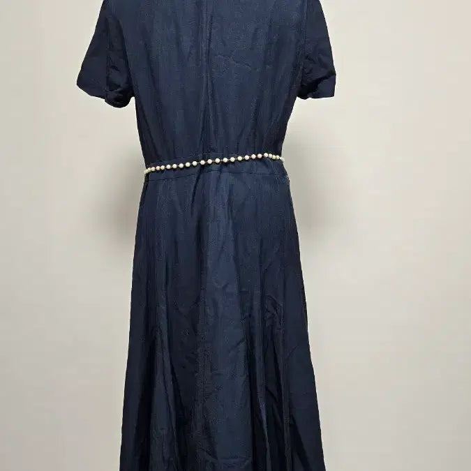 [BUNJANG] Anziek Navy Shirt Dress with Pearl Belt Set / 안지크 네이비 셔츠형 원피스 진주벨트 세트