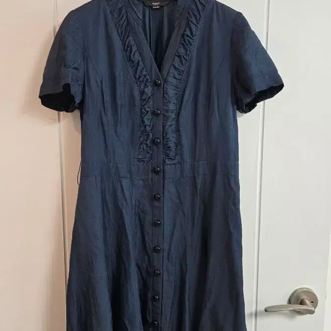 [BUNJANG] Anziek Navy Shirt Dress with Pearl Belt Set / 안지크 네이비 셔츠형 원피스 진주벨트 세트