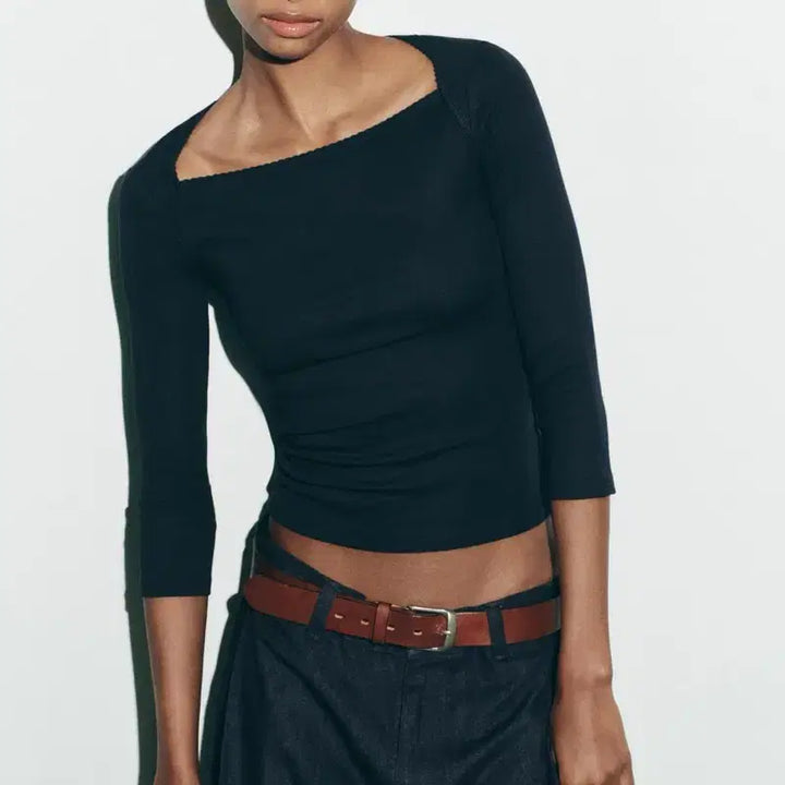 [SOLD OUT] ZARA 자라 모달코튼 스퀘어넥 긴팔 티셔츠 네이비