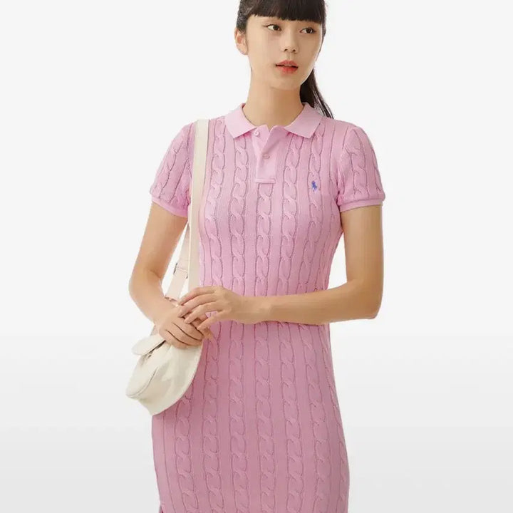 [BUNJANG] Polo W Cable Knit Dress / 폴로 원피스 정품 W 케이블 니트 드레스 핑크