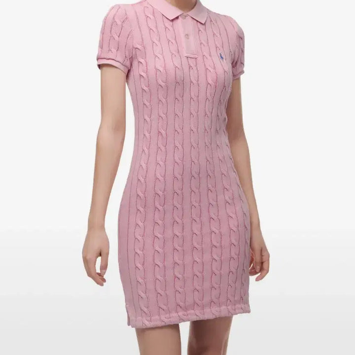 [BUNJANG] Polo W Cable Knit Dress / 폴로 원피스 정품 W 케이블 니트 드레스 핑크