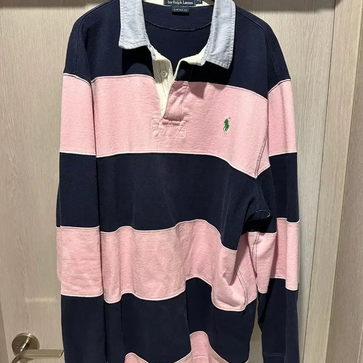 [SOLD OUT] 폴로 랄프로렌 럭비 핑크 스트라이프 긴팔티 xl