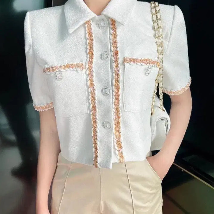 [BUNJANG] Tweed Short Sleeve Jacket / 수입 트위드 반팔 자켓
