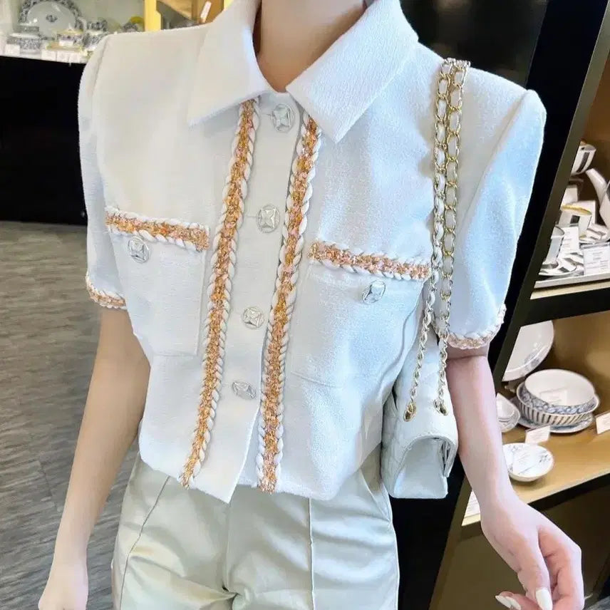 [BUNJANG] Tweed Short Sleeve Jacket / 수입 트위드 반팔 자켓