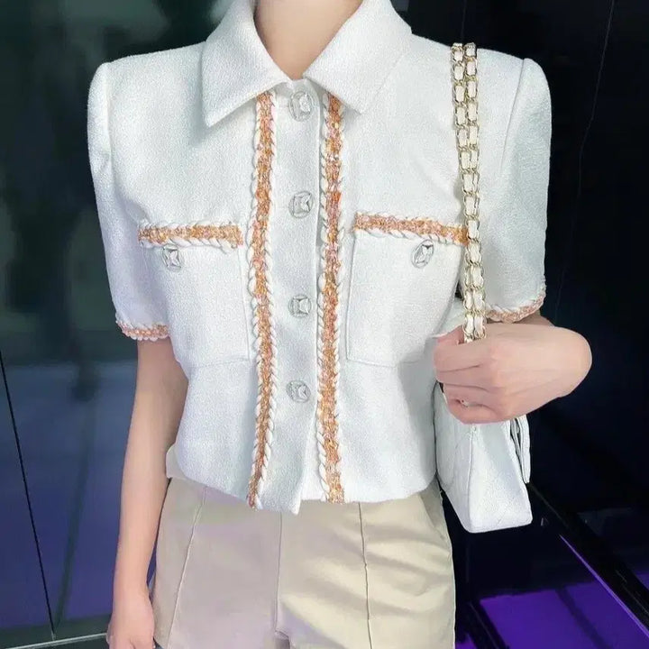 [BUNJANG] Tweed Short Sleeve Jacket / 수입 트위드 반팔 자켓
