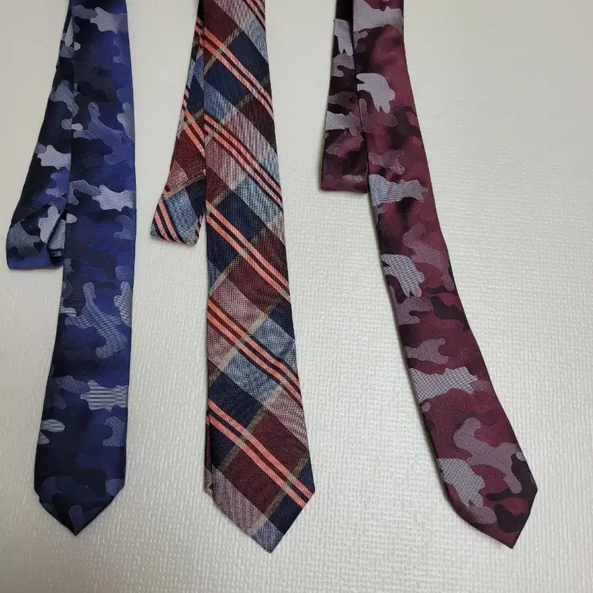 [BUNJANG] Necktie Set (Camo, Checkered Navy, Orange, Burgundy) / 넥타이 3종 (까모, 체크 패턴 네이비, 오렌지, 버건디)