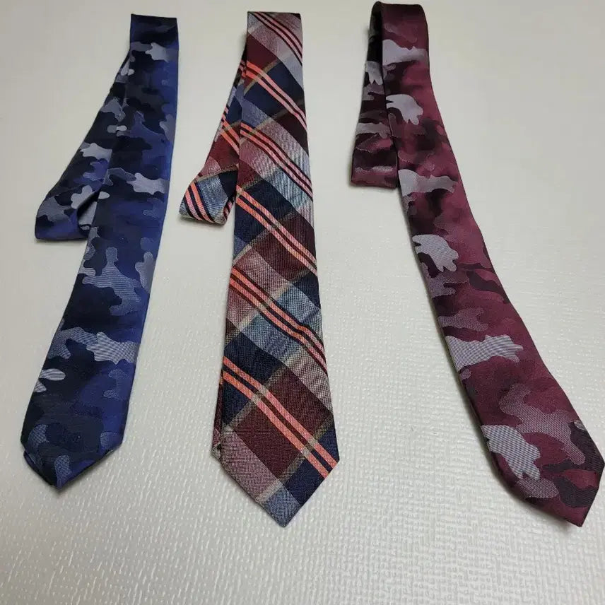 [BUNJANG] Necktie Set (Camo, Checkered Navy, Orange, Burgundy) / 넥타이 3종 (까모, 체크 패턴 네이비, 오렌지, 버건디)