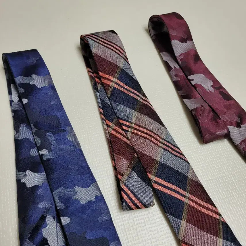 [BUNJANG] Necktie Set (Camo, Checkered Navy, Orange, Burgundy) / 넥타이 3종 (까모, 체크 패턴 네이비, 오렌지, 버건디)