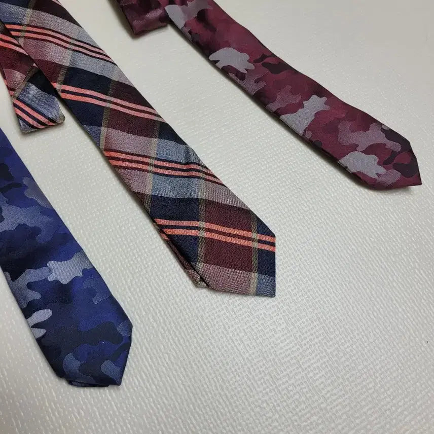[BUNJANG] Necktie Set (Camo, Checkered Navy, Orange, Burgundy) / 넥타이 3종 (까모, 체크 패턴 네이비, 오렌지, 버건디)