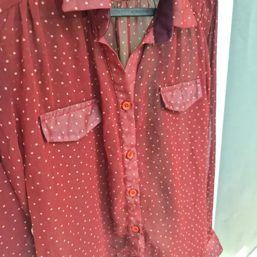 [BUNJANG] Dot See-through Blouse Burgundy / 도트 시스루 블라우스 버건디