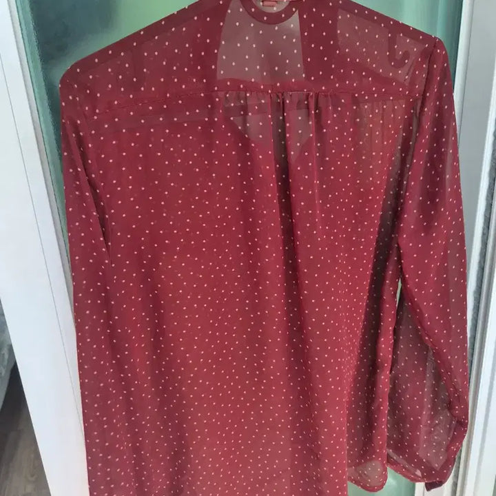 [BUNJANG] Dot See-through Blouse Burgundy / 도트 시스루 블라우스 버건디