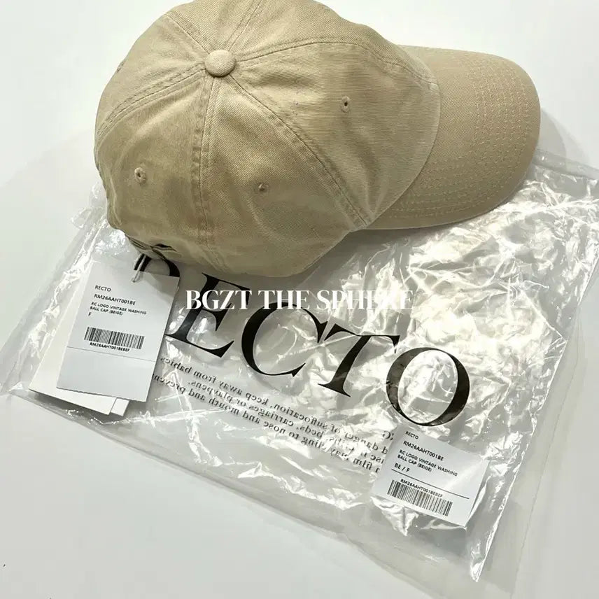 [BUNJANG] RECTO RC Logo Vintage Washing Ball Cap Beige / 렉토 RC 로고 빈티지 워싱 볼캡 베이지